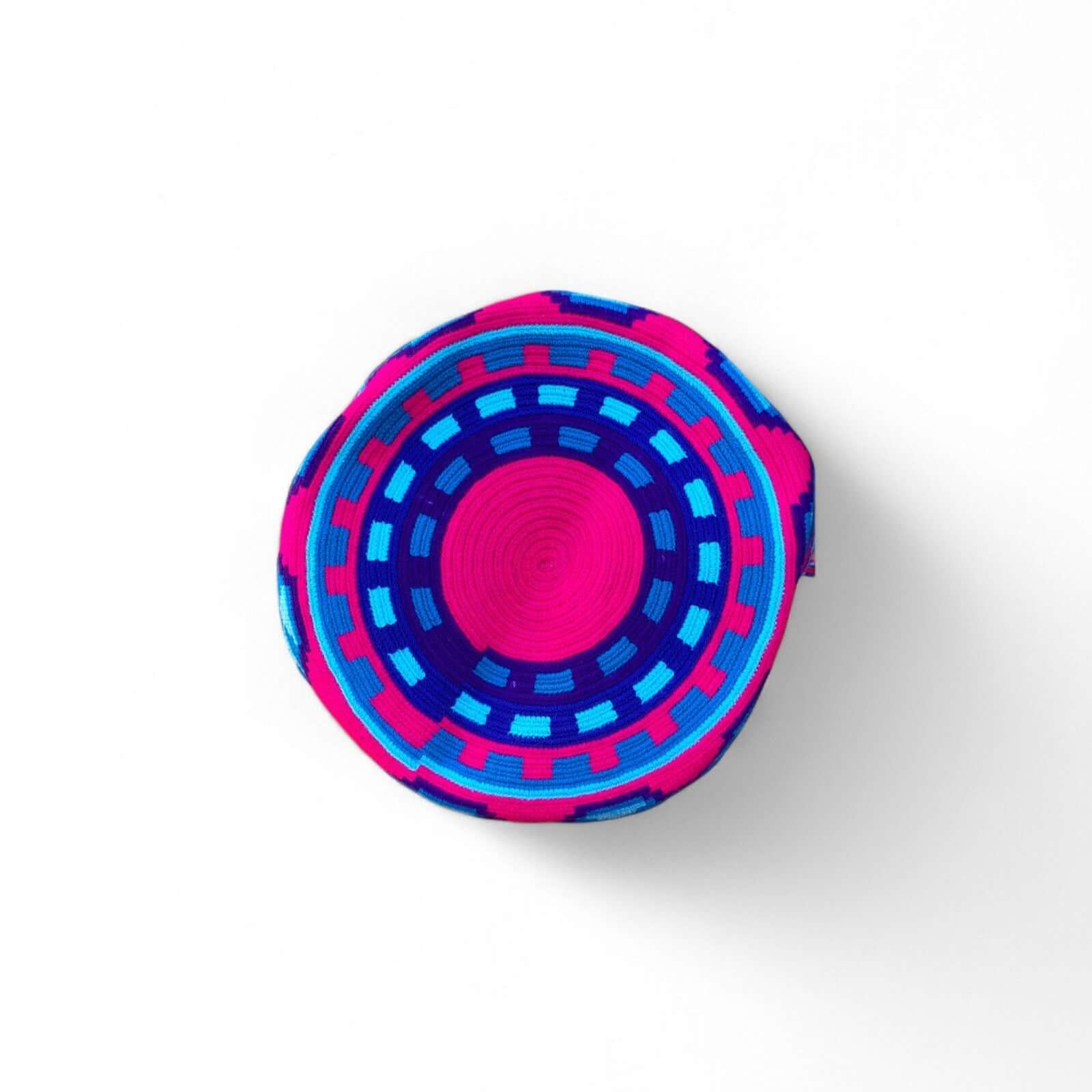 Base della borsa Wayuu Buenas - cerchi concentrici , motivi geometrici.artigianato etnico colombiano