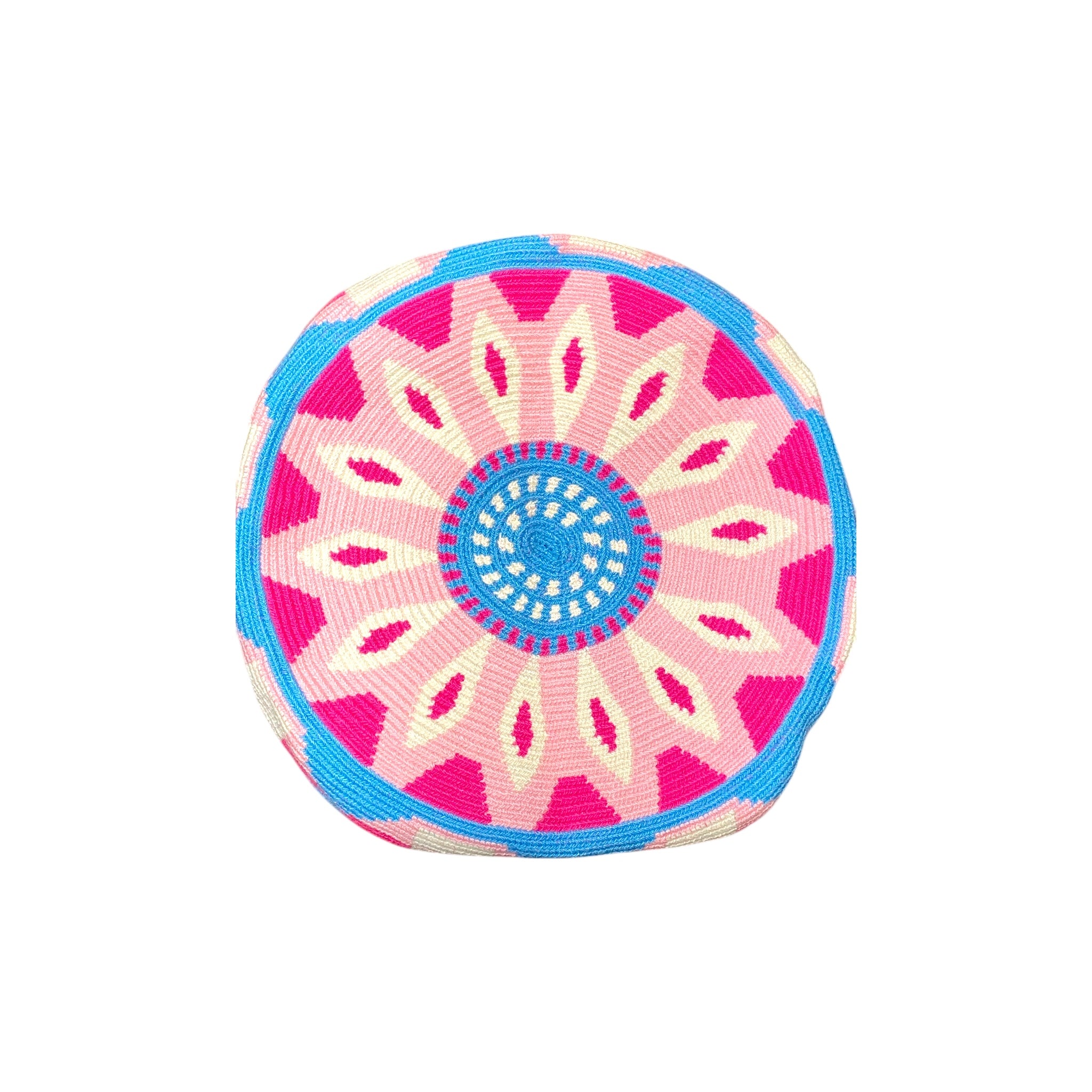 Dettaglio fondo Mochila Clim - Motivo floreale intrecciato all’uncinetto dalle artigiane Wayuu