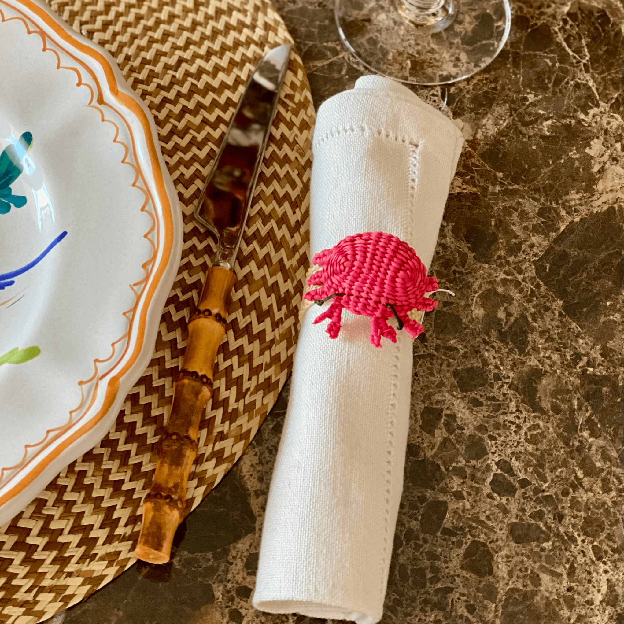 Portatovagliolo artigianale fibra naturale con Granchio decorativo