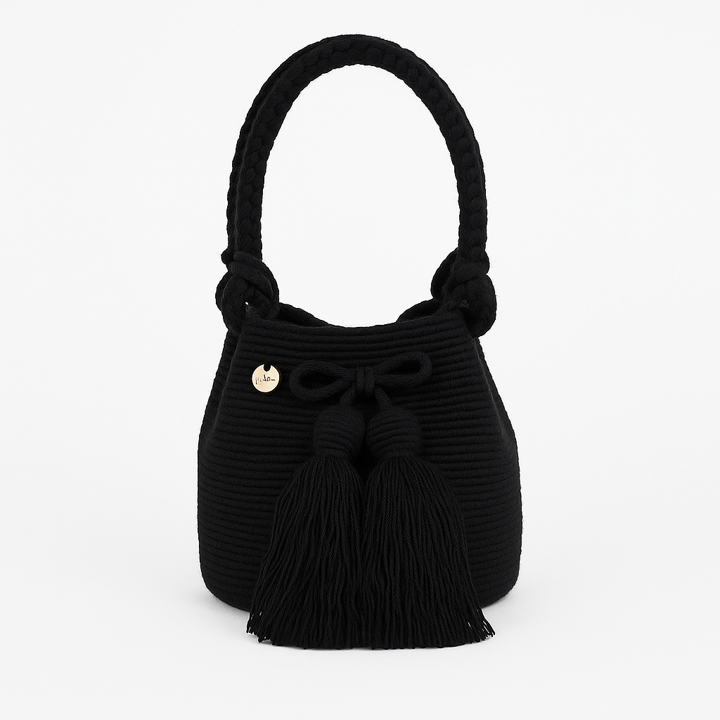 Mini borsa artigianale nera due manici