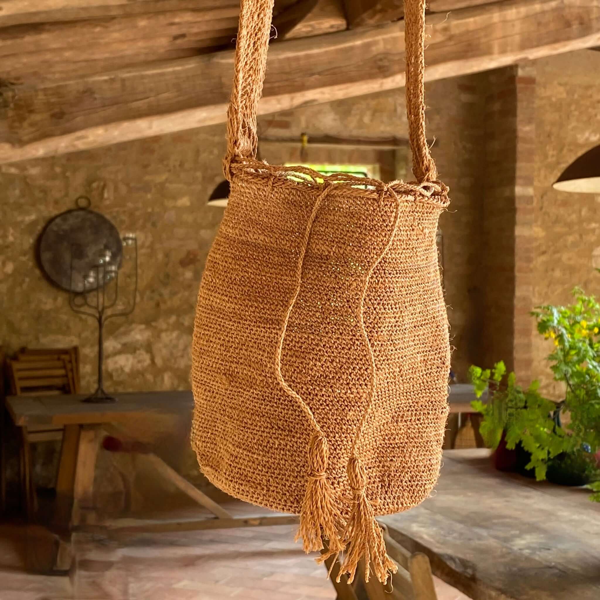 borsa artigianale color sabbia in fique, agave, colombia