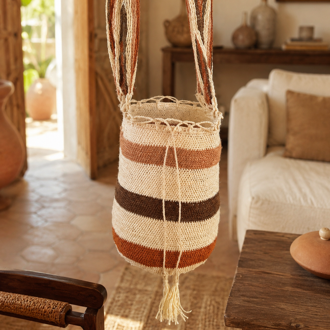 borsa in fibra naturale piccola a righe