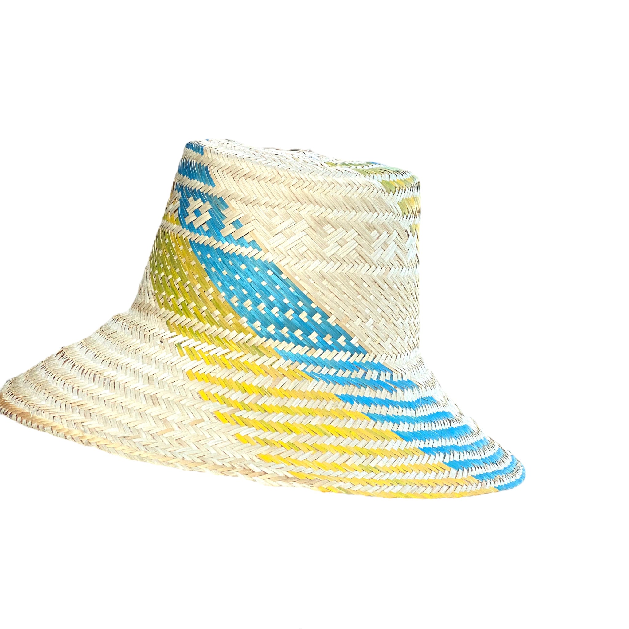 Cappello da sole Wayùu, realizzato a mano con fibra naturale, design tradizionale delle comunità indigene colombiane