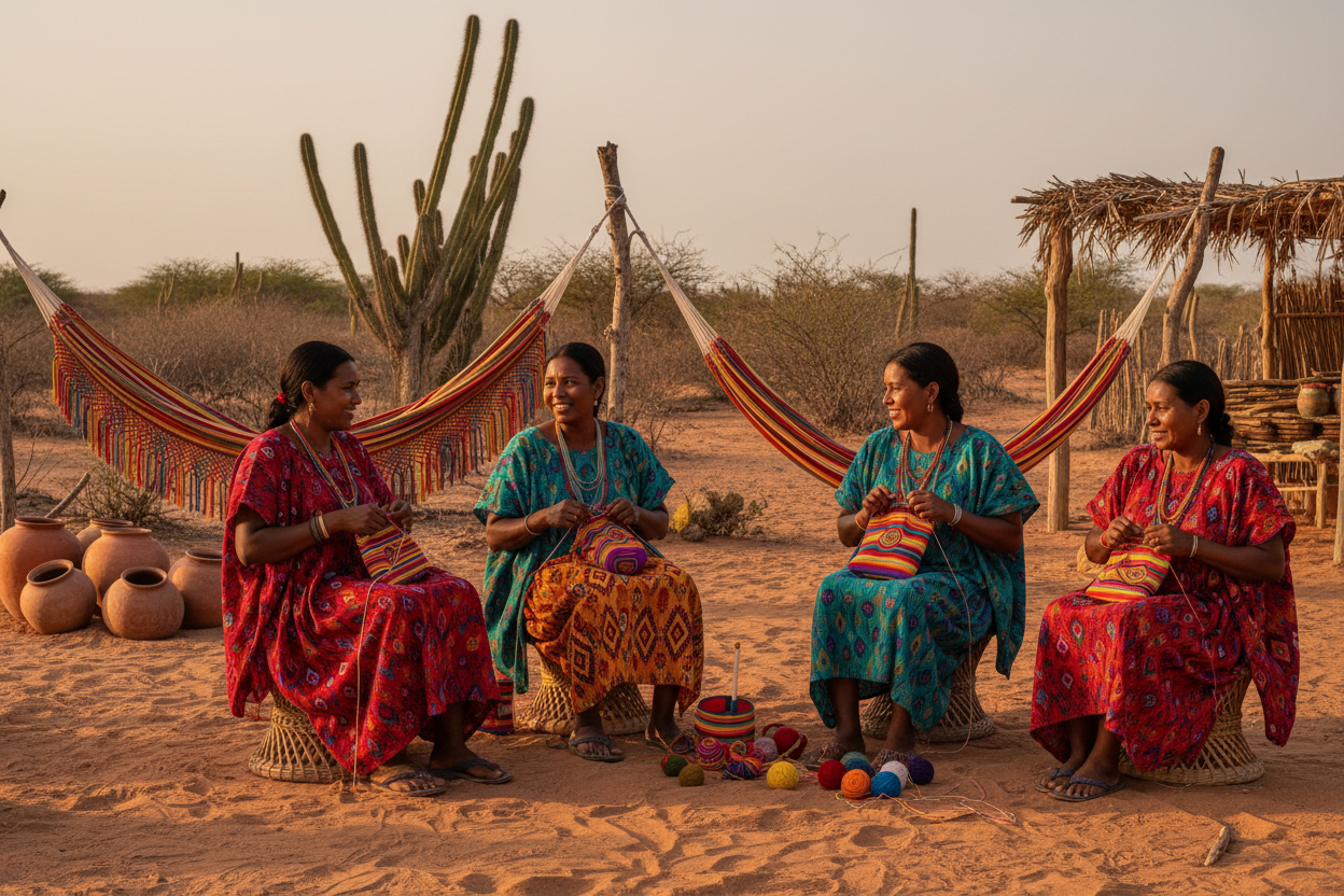 donne Wayuu nella comunità artigianale tradizione colombiana