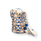  Borsa Wayuu grande beige e blu a secchiello con disegno geometrico, nappine e tracolla intrecciata artigianale colombiana
