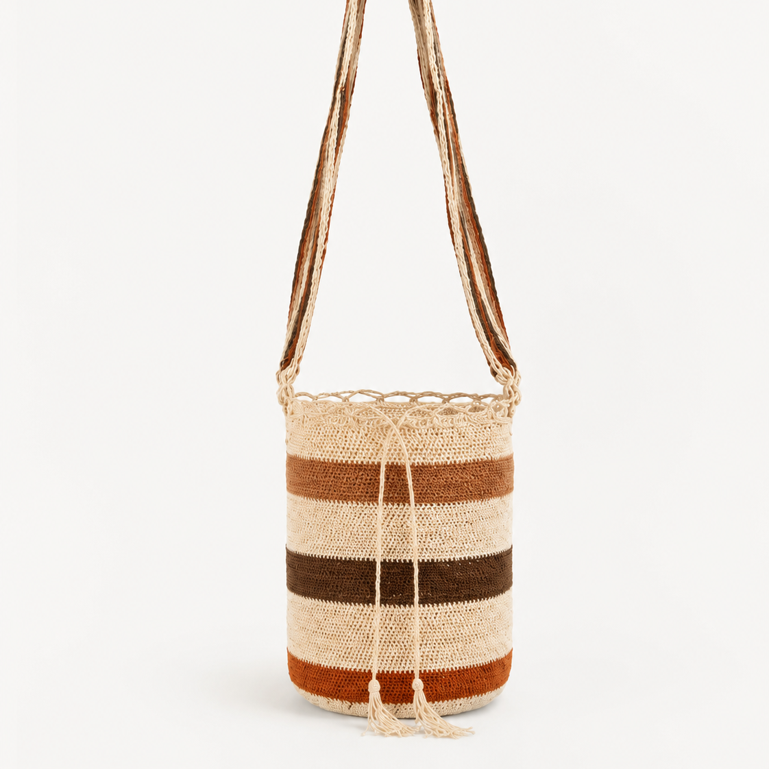 FIBI Bag Siena S artigianale in fibra naturale di fique con righe cacao terracotta e avorio realizzata a mano in Colombia