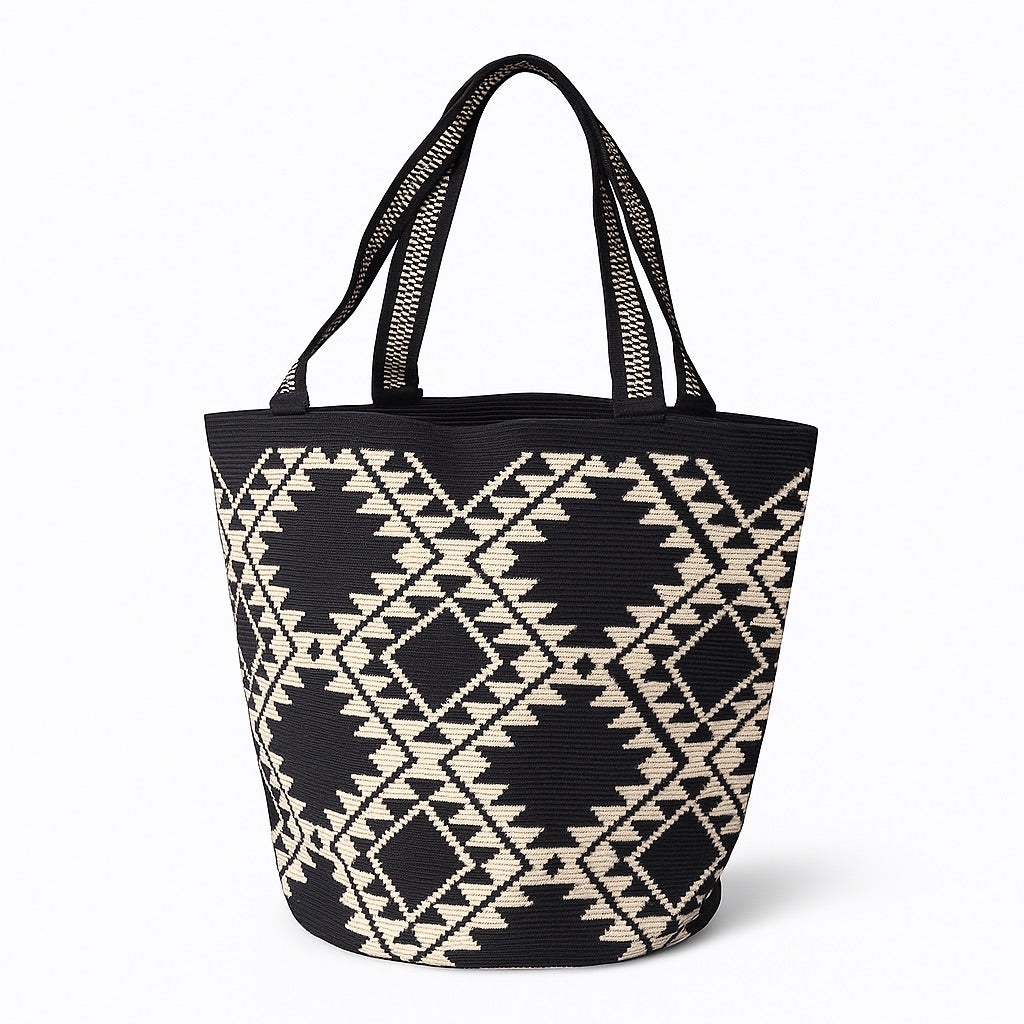 Maxi tote artigianale Wayuu Nia in bianco e nero – Volver Bags
