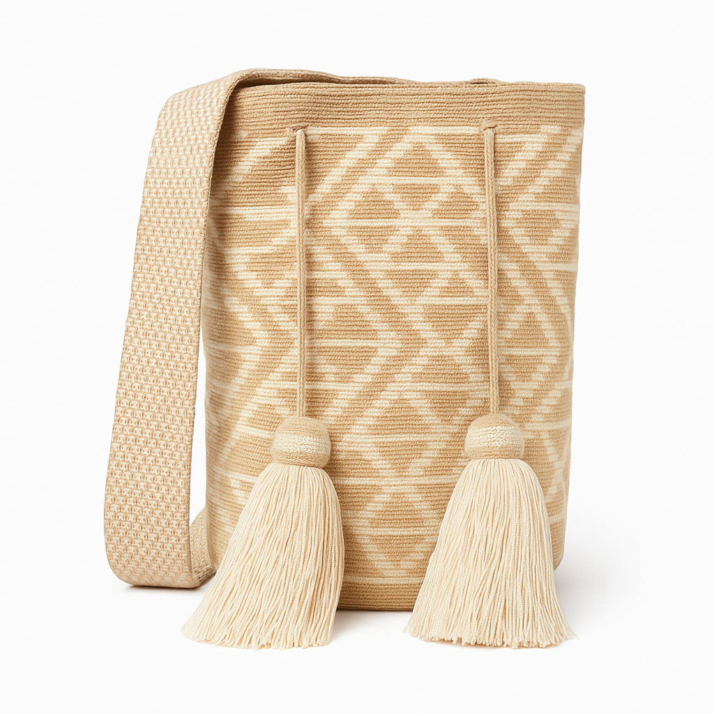 Mochila Miel – borsa Wayuu beige miele fatta a mano | Volver Bags
