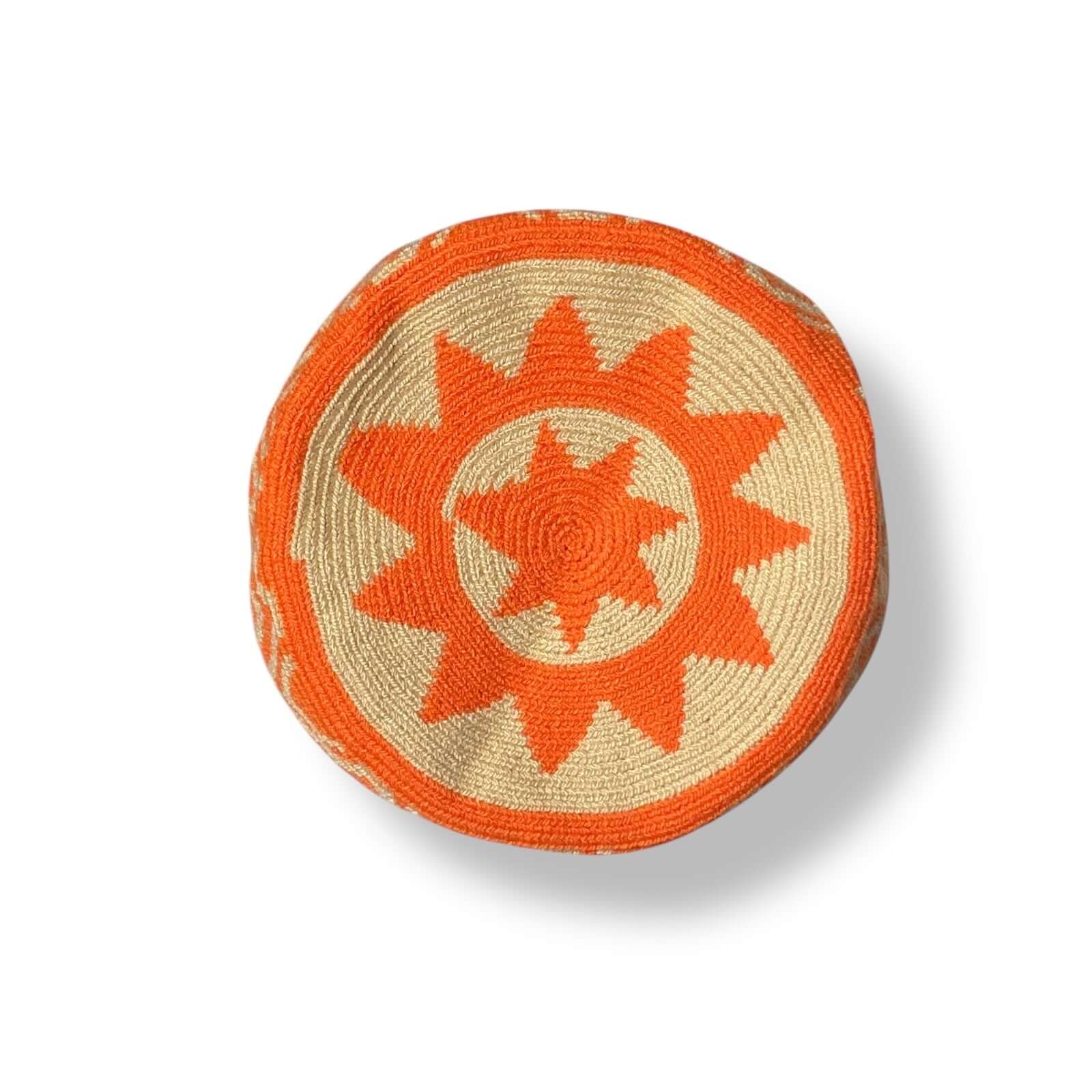 Volver Bags Roxana – borsa etnica Wayuu color arancio e beige con simboli geometrici


