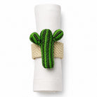 Portatovagliolo cactus in palma Iraca intrecciato a mano, nei toni del verde