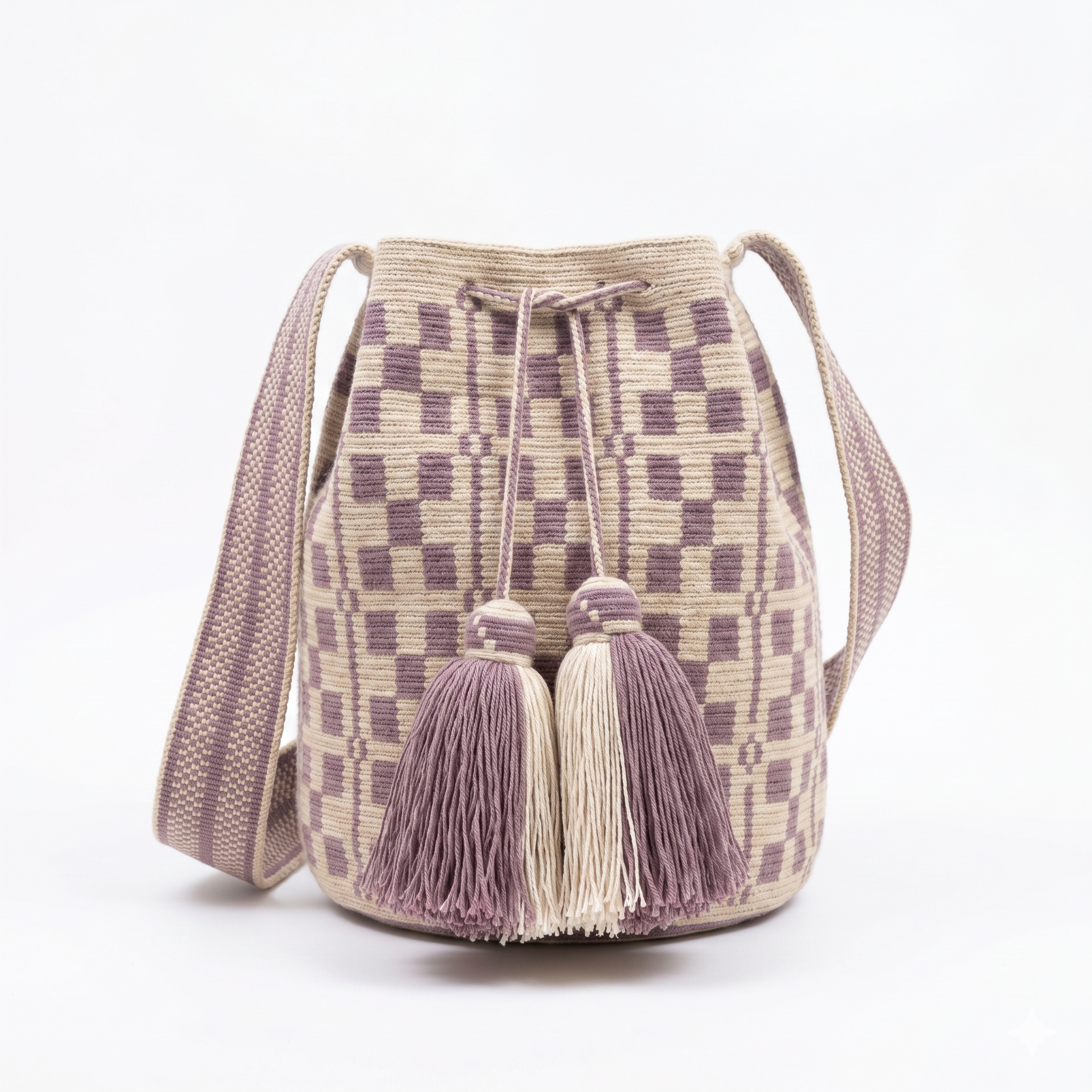 borsa Wayuu Gilda artigianale fatta a mano in Colombia con motivi geometrici tradizionali
